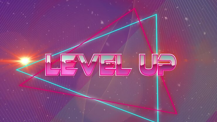Animation of level up text over shapes