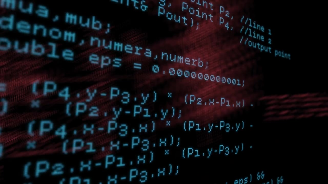 Animation of blue and red data processing over black background