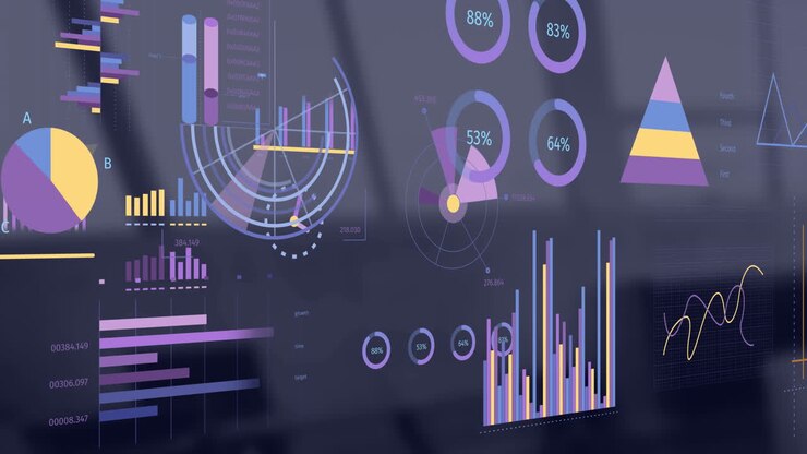 Animation of interface with statistical data processing against empty office