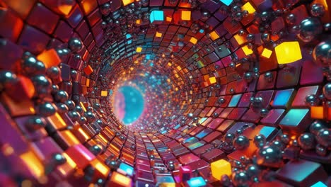 abstract colorful tunnel of cubes and balls