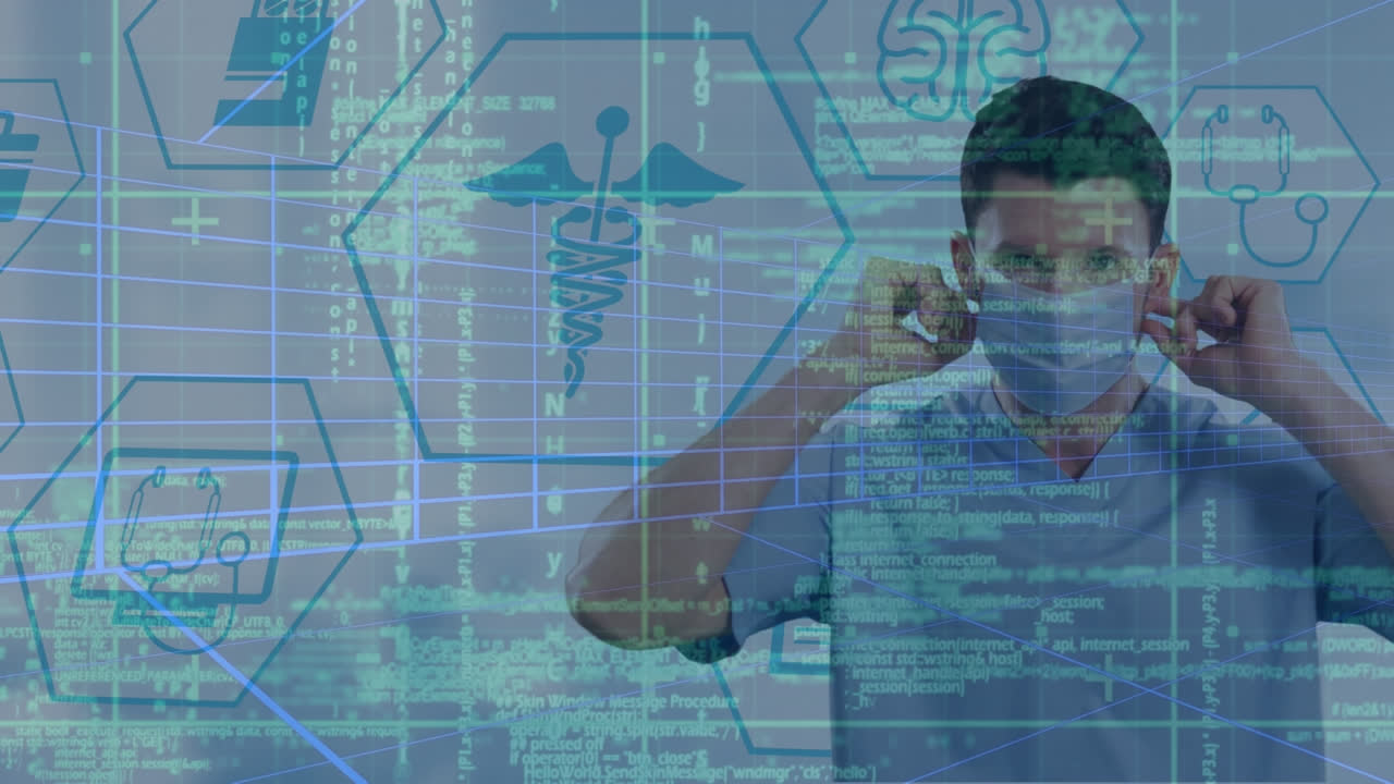 백인 남성 의사에 대한 데이터 처리 애니메이션