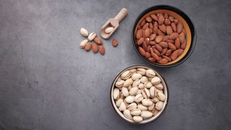 almonds and pistachios in bowls