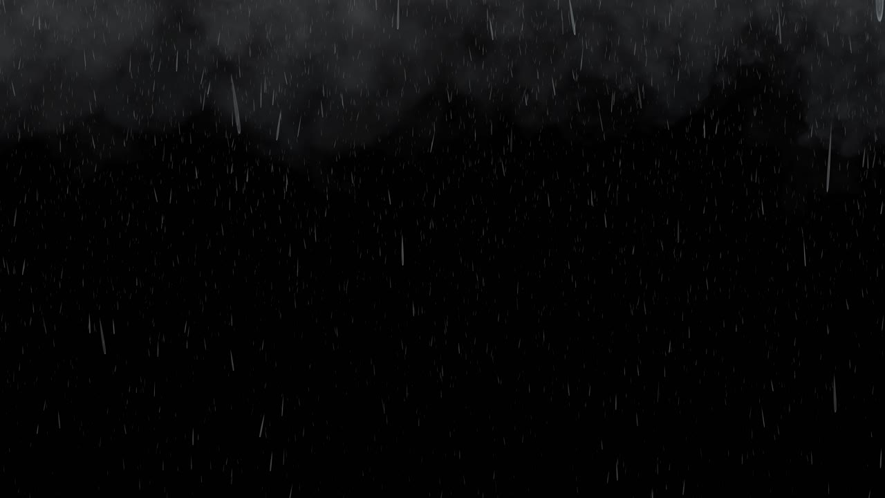 Light rain fall with grey clouds on black background 3D animation visual effects