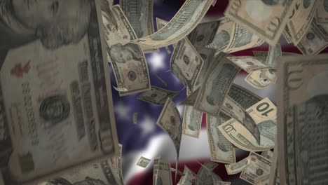 falling us dollars in front of an american flag