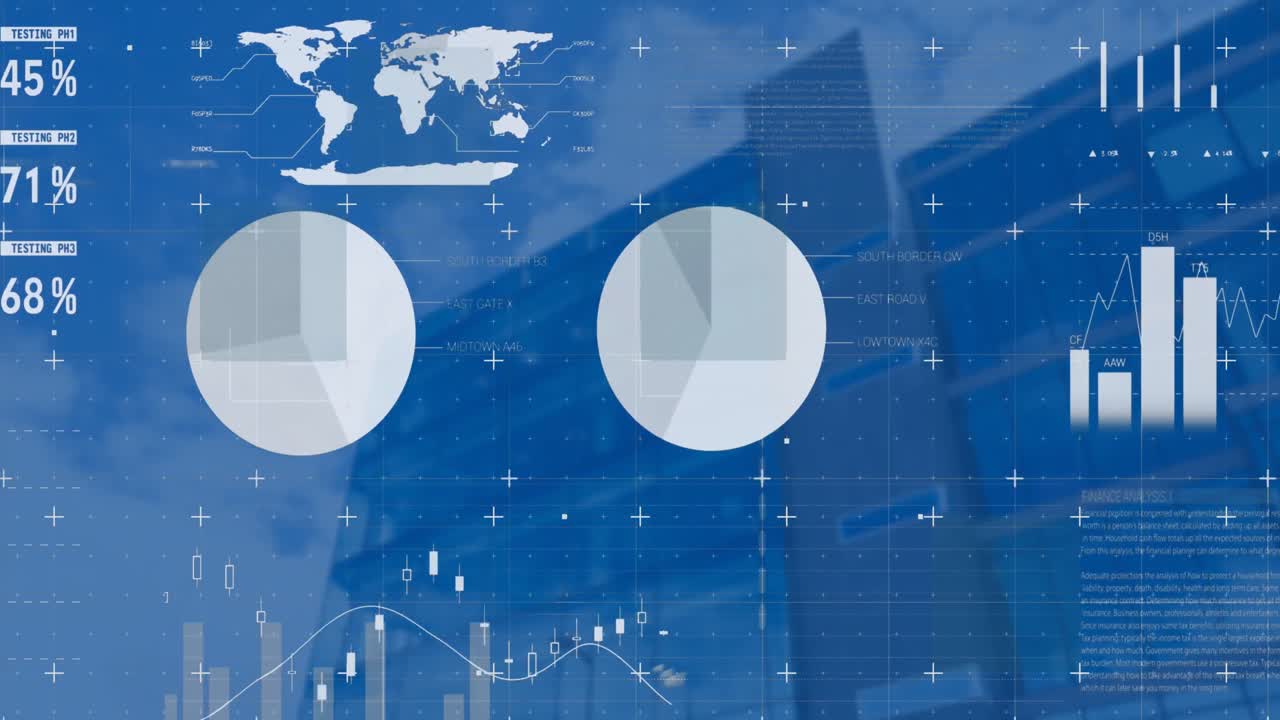 높은 건물의 낮은 각도 시야에 대한 통계 데이터 처리의 애니메이션