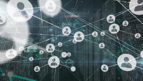 animación de la red de conexiones con iconos a través de servidores informáticos