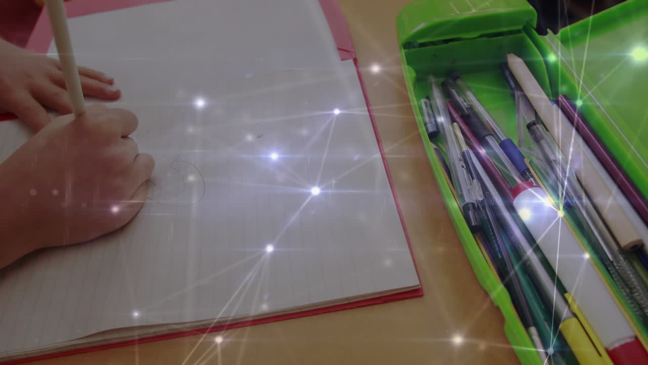 학교에서 그녀의 책에서 소녀 그림의 중간 섹션에 대한 연결의 반 ⁇ 이는 네트워크