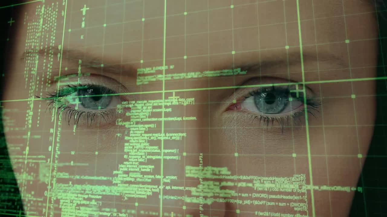 animación del procesamiento de datos sobre la mujer caucásica