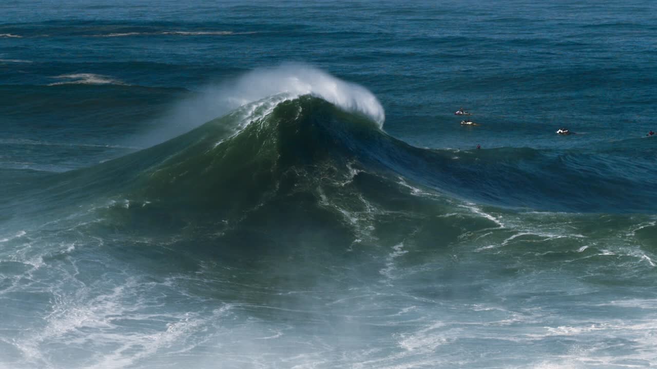 Slow motion of the creation of a big wave in Nazaré, Portugal