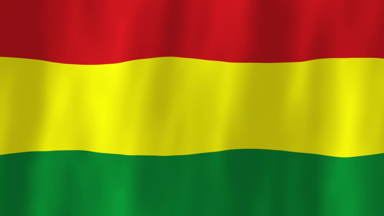 Bolivias flag, 3D-animation, vajende i vinden, symboliserer national patriotisme og verdenskultur. Emblem og banner fra Sydamerika med røde, gule og grønne striber.