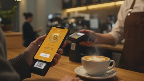 a modern digital transaction: the integration of bitcoin payment with coffee culture in a contemporary café setting