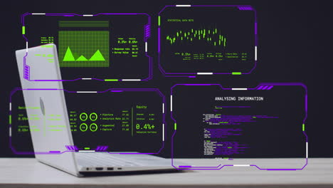 Animación-Del-Procesamiento-De-Datos-Digitales-En-Pantallas-Sobre-Portátiles-Sobre-Fondo-Negro