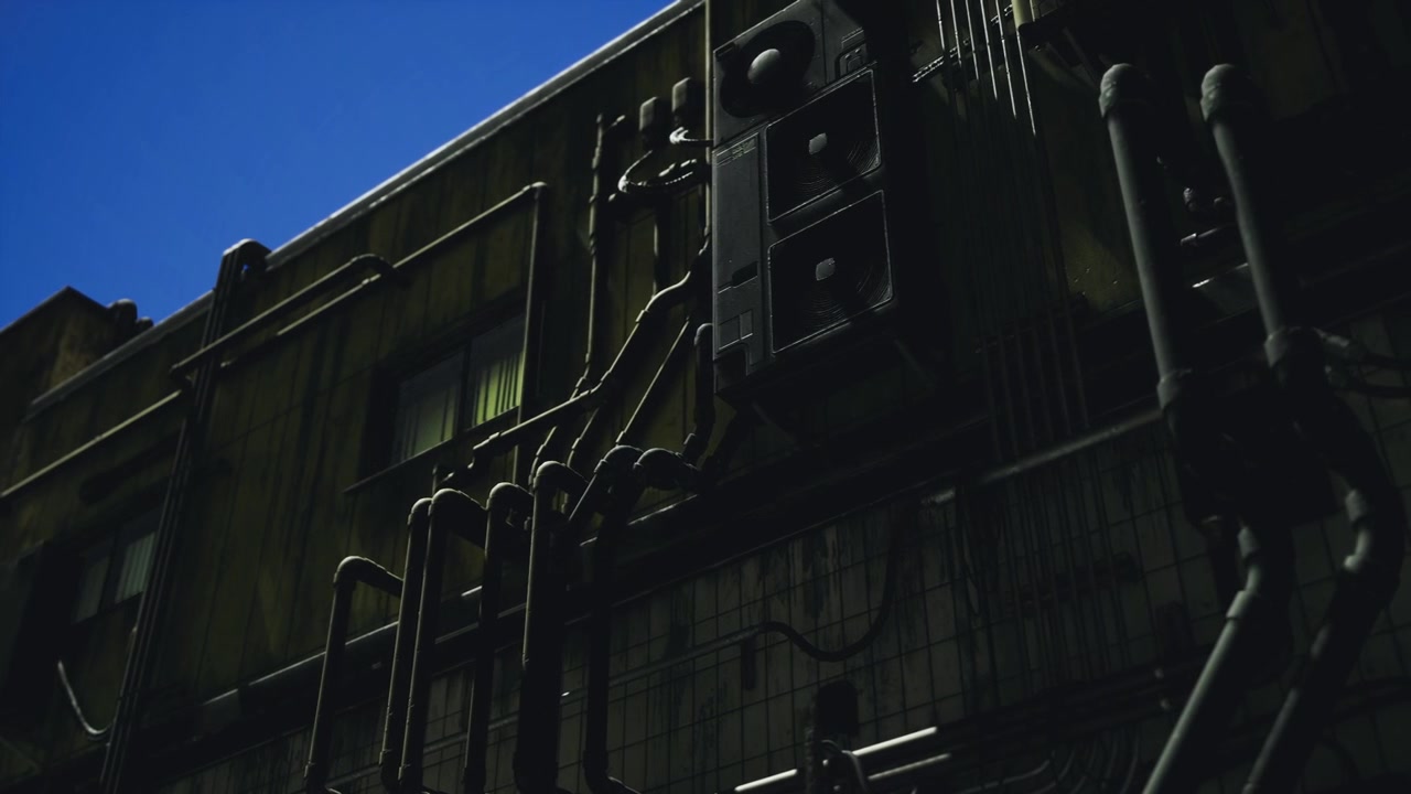 Mechanical architectural features creating striking urban rooftops scene