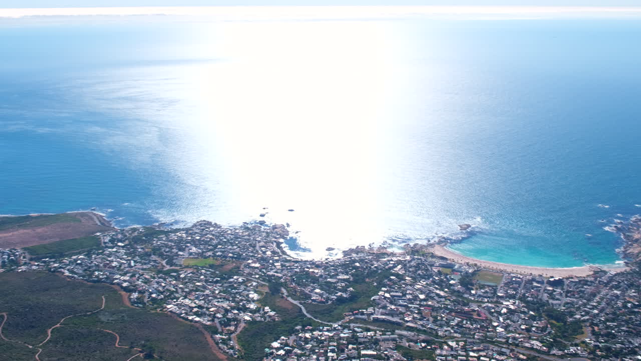 Scenic view from Table Mountain over twelve apostles toward Lion's Head, pan