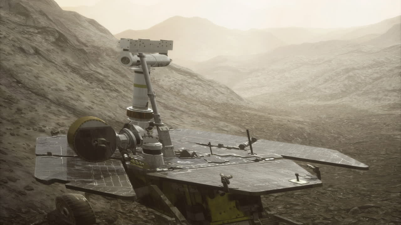 Exploration of martian landscape by opportunity rover in dusty terrain