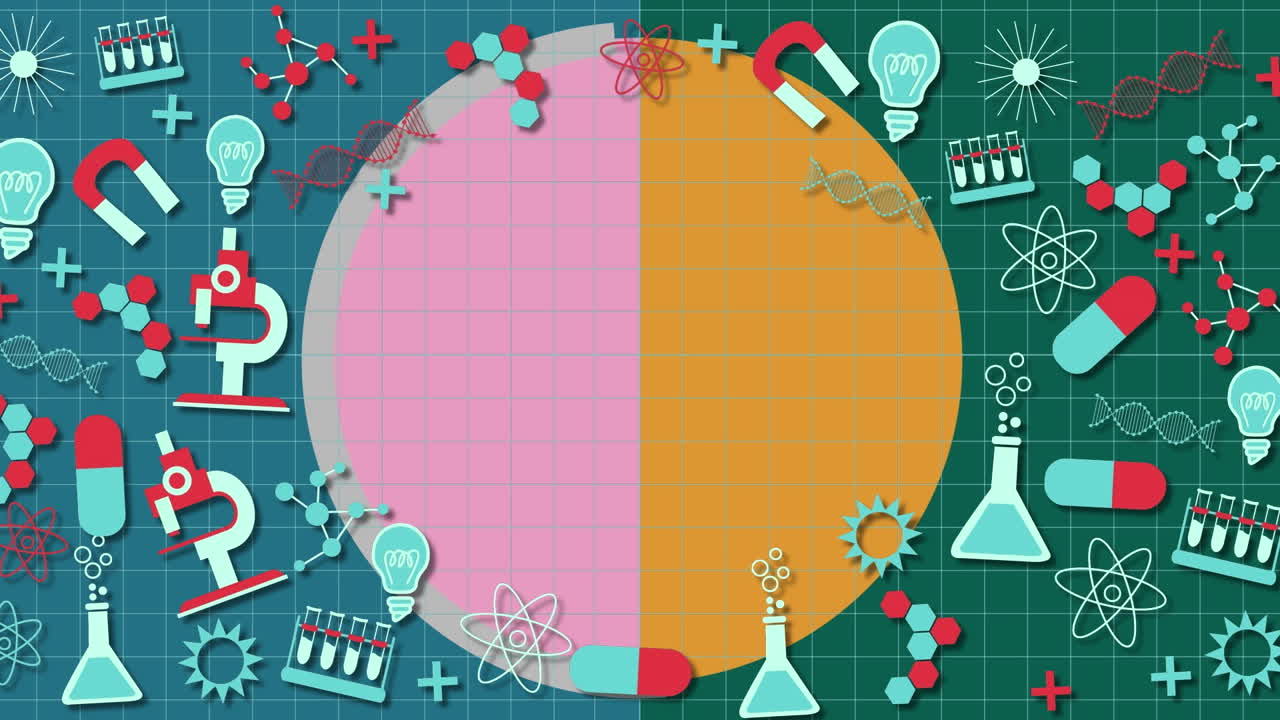 어두운 배경 위에 과학  ⁇ 화와 모양의 애니메이션