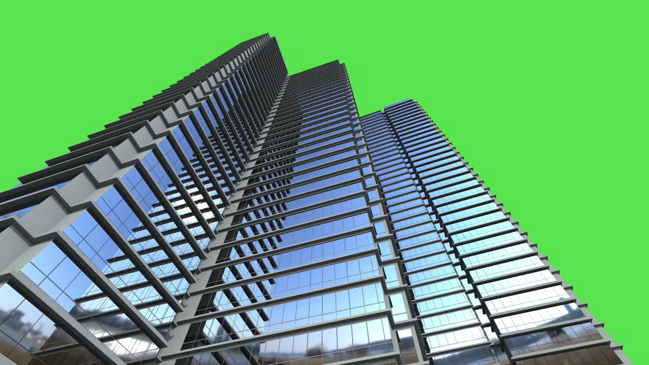 edificio alto isolato sullo schermo verde