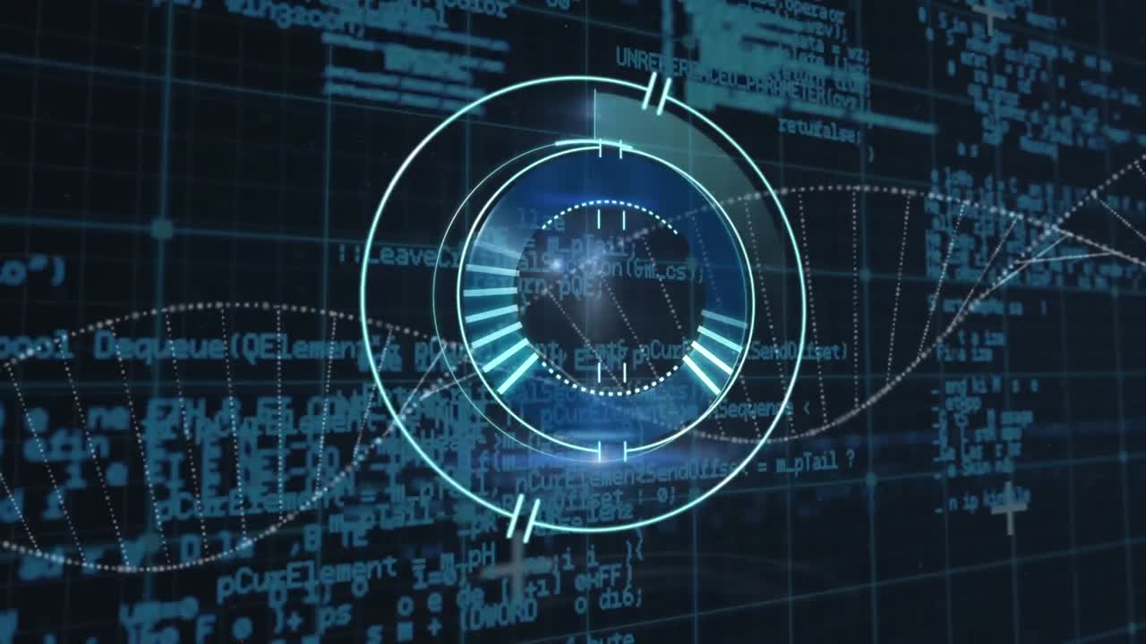 animación del escaneo de alcance sobre el procesamiento de datos y la cadena de adn