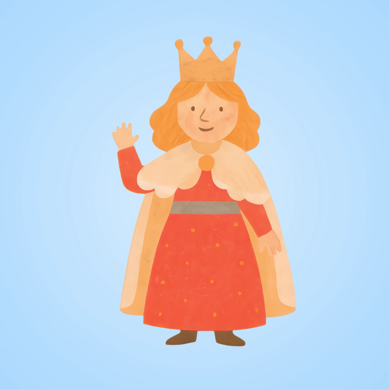 Cartoon queen waving happily animation isolated asset, transparent 4K video, alpha channel, ProRes