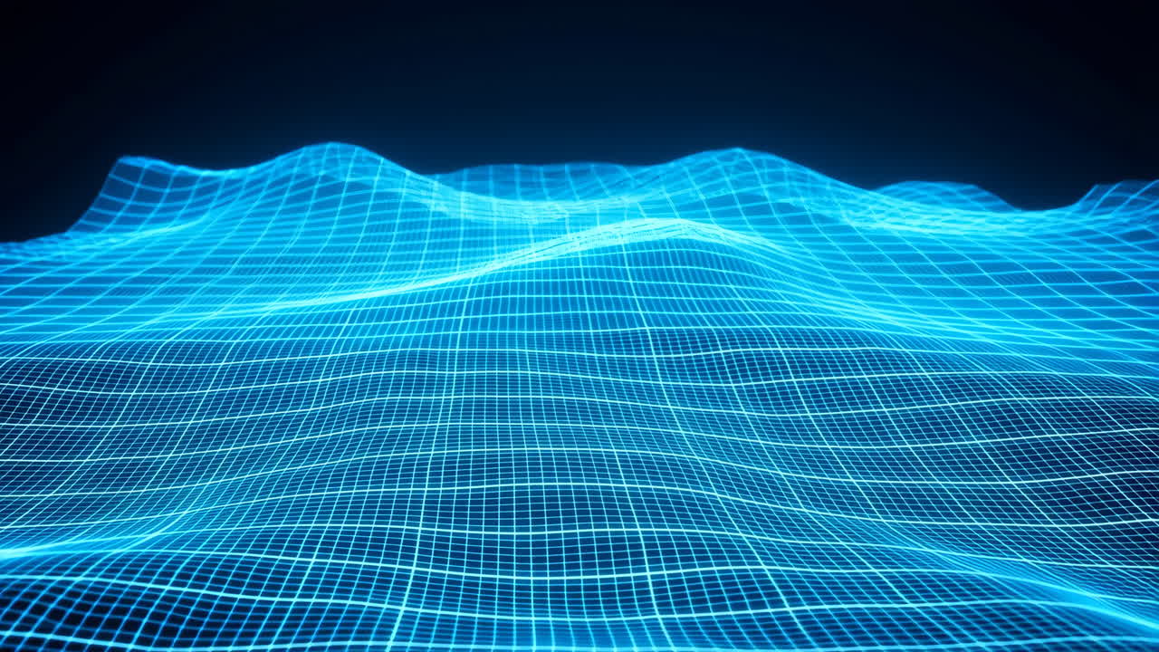 Abstract Blue Digital Grid Undulating in a Futuristic Landscape