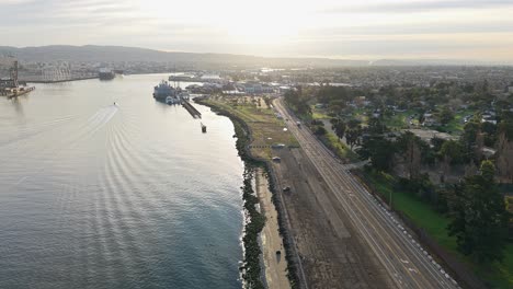 alameda point’s shoreline stretches into the distance, offering a mix of industrial remnants and picturesque waterfront.