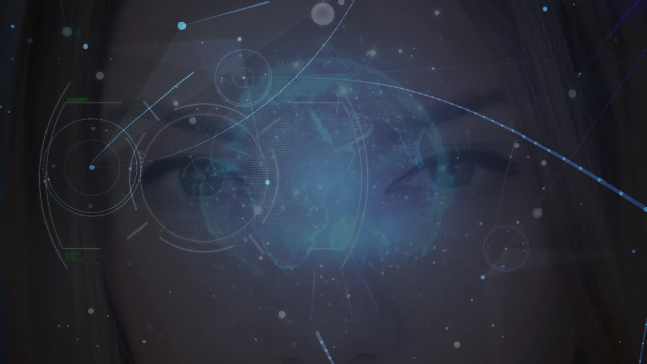 animación de la red de conexiones y el globo sobre fondo oscuro