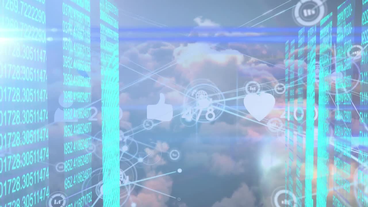 animación de la red de conexiones sobre el cielo azul