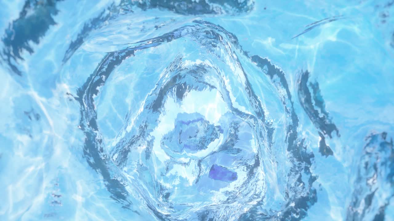 물은 천천히 움직이는 유리잔에서 3d 렌더링으로 움직입니다. 추상적인 파란색 물 배경.