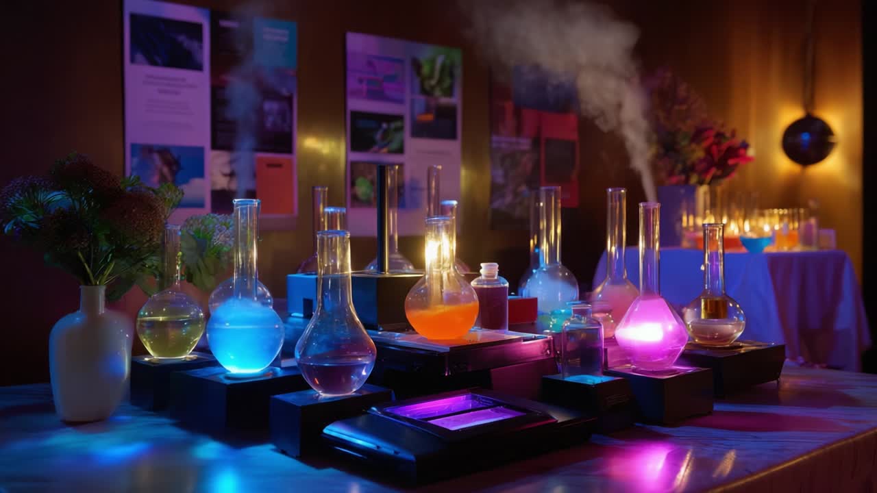 Scientific experiment with beakers