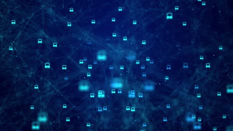 digital blockchain network particles in tech cyber space loop animation.