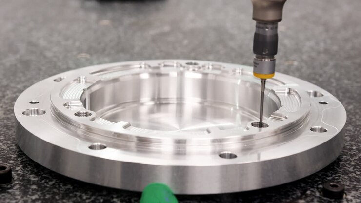 Close Up Of Precision Measuring Machine Checking Component In Engineering Plant