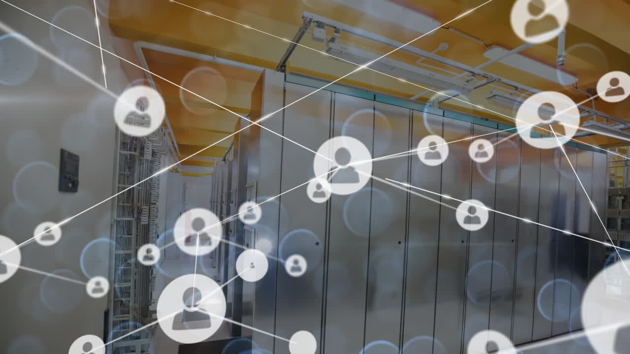 Animation of network of connections over server room