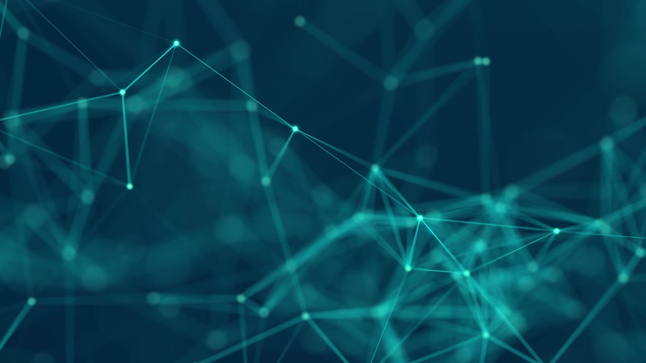 Abstract digital connection moving dots and lines. Technology background. Network connection structure. Plexus effect. 3d Seamless loop. 4K