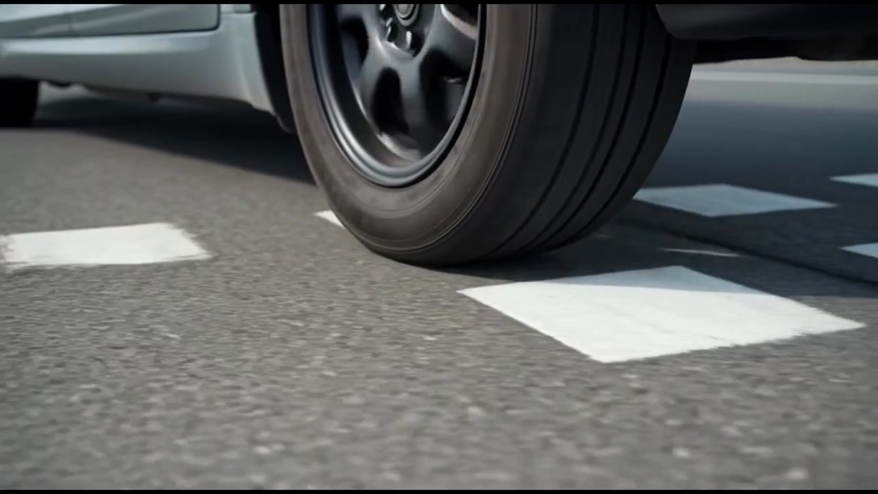 Close-up of a Car Tire Driving on a Highway