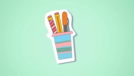 animation of school items icons moving on green background