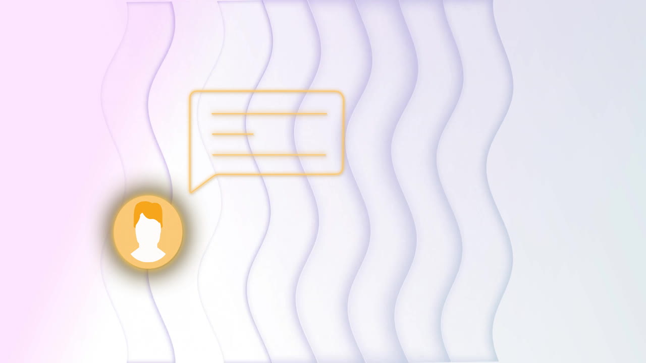 animado de burbuja de chat y icono de usuario sobre líneas onduladas de fondo