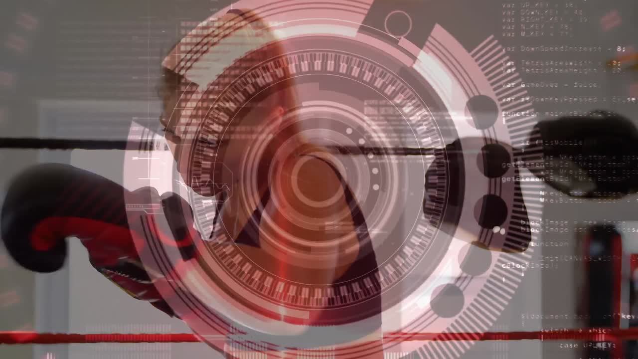 animación del procesamiento de datos con patadas de boxeador de atleta femenina