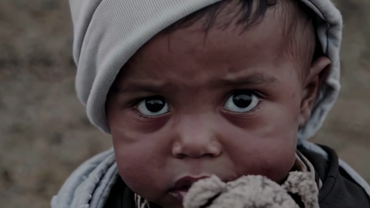 Close-up video shot of a child's face, capturing deep, expressive eyes