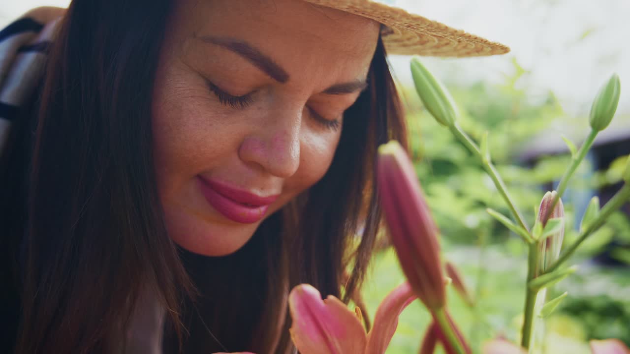 Woman enjoying a beautiful garden