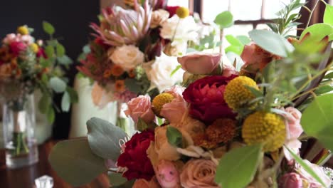 macro of colorful bouquet of flowers display on a table