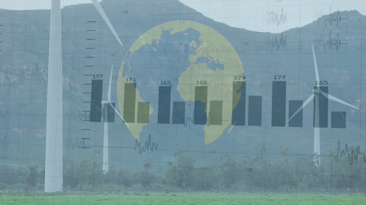 풍력 터빈에서 데이터 처리의 애니메이션