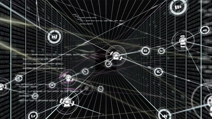 Animation of networks of connections and data processing