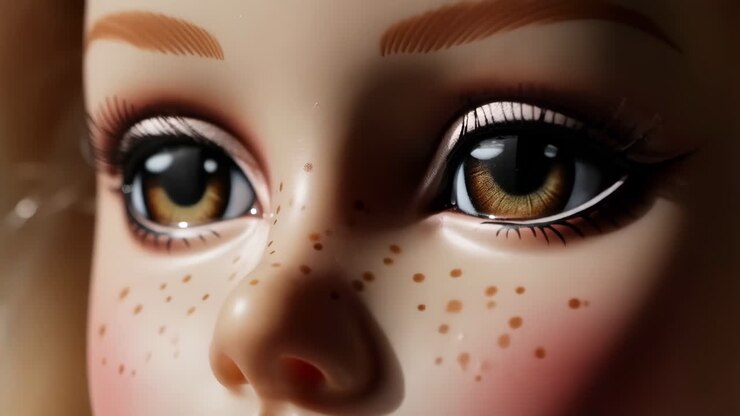 Close-up of a vintage doll's face