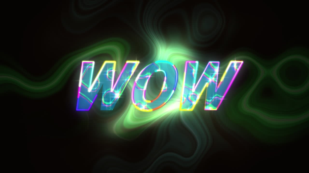 비디오 컴퓨터 게임 화면에서 와우라는 단어의 애니메이션