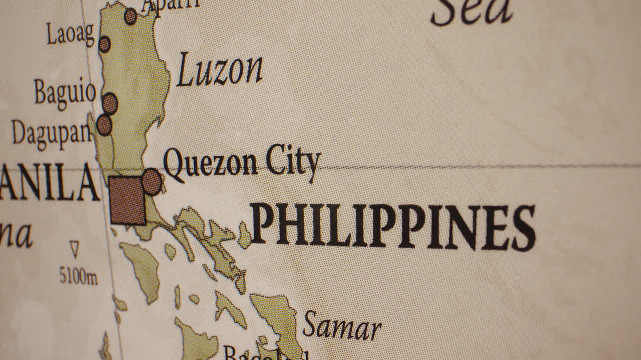 A close-up view of the Philippines on a world map
