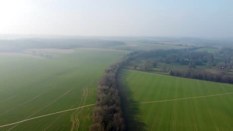 Drone-flight-over-Bishopsbourne-line-with-blue-sky-UK