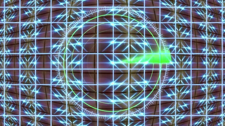 HUD panel with a radar grid and a moving background. Motion graphics