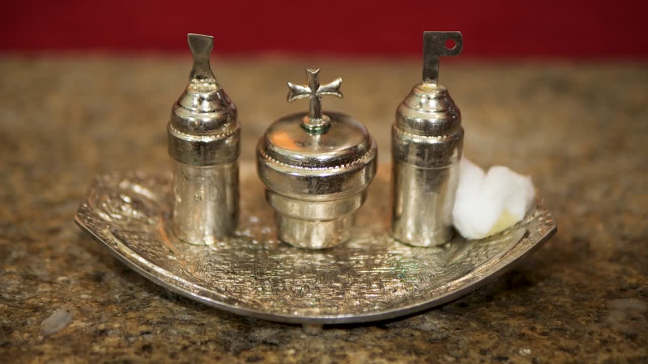 Silver Holy Oil Stocks with Engraved Crosses for Catholic Baptism Ceremony