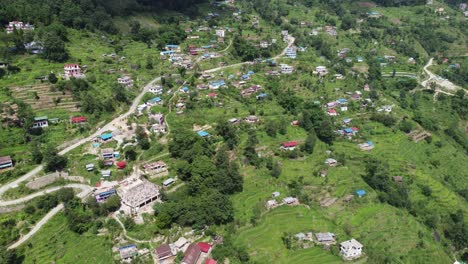 aerial view of a remote village on the hills in nepal