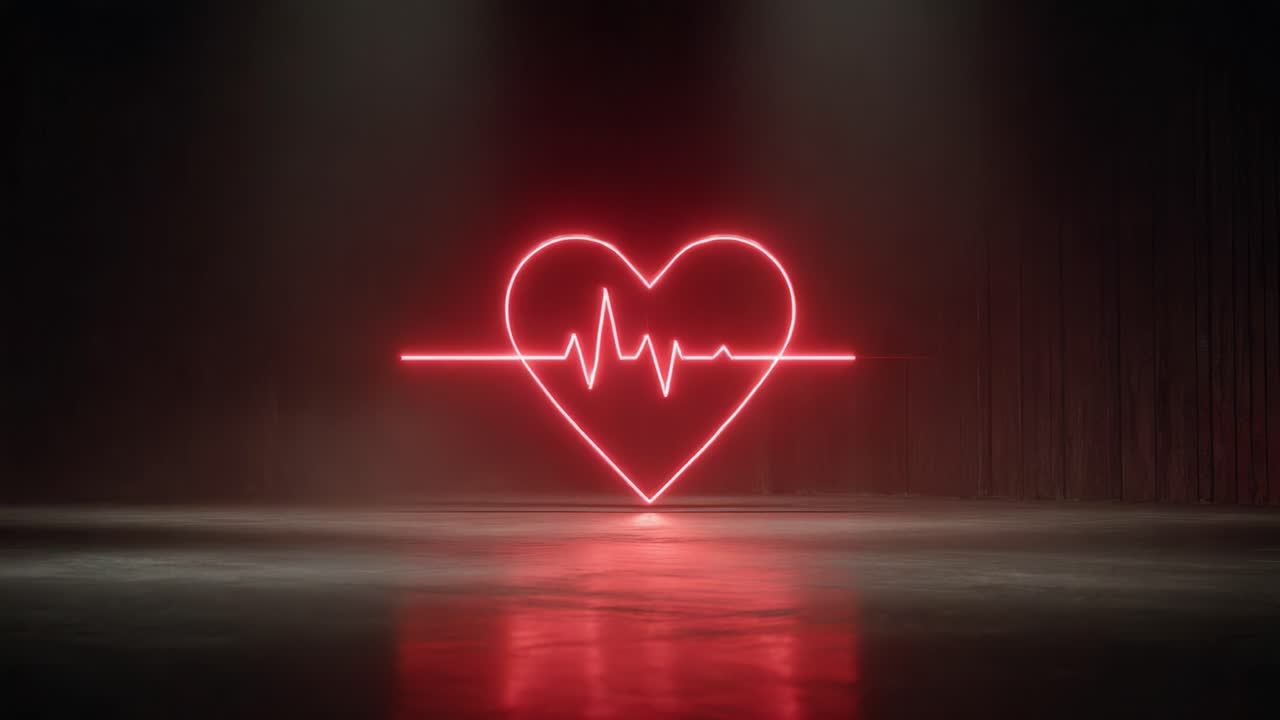 Dynamic Heartbeat: An Illuminated Heartbeat Graphic Showcasing the Pulse of Life with Neon Lights in a Dark Ambient Setting
